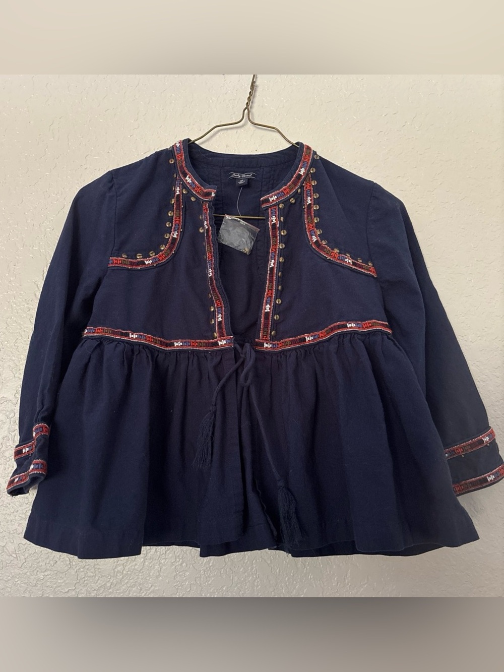 Lucky Brand tie top with embroidery detail